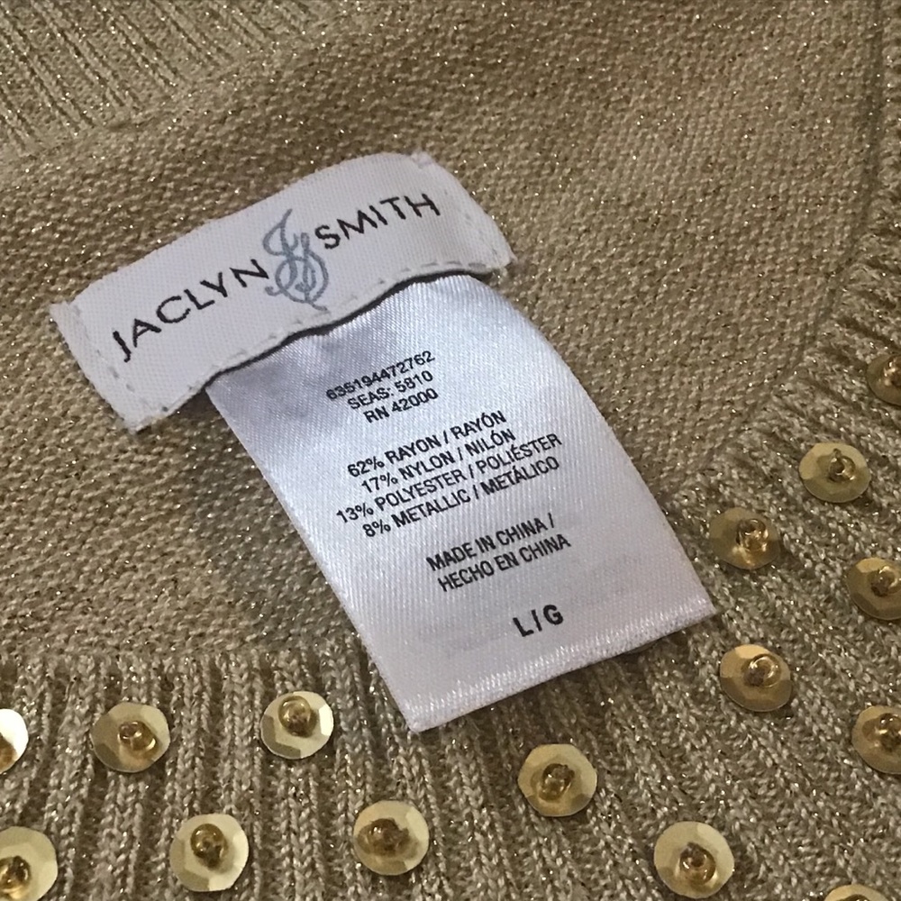 Jaclyn Smith Women’s Gold Metallic Sequins Sweater Party Winter Travel Sz Large - Picture 3 of 10